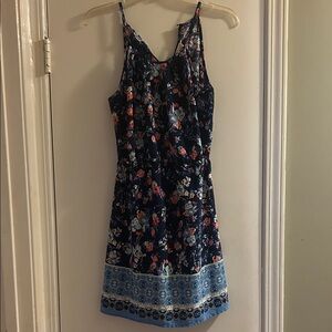 Sweet Wanderer Floral Mini Dress - Navy and Light Blue